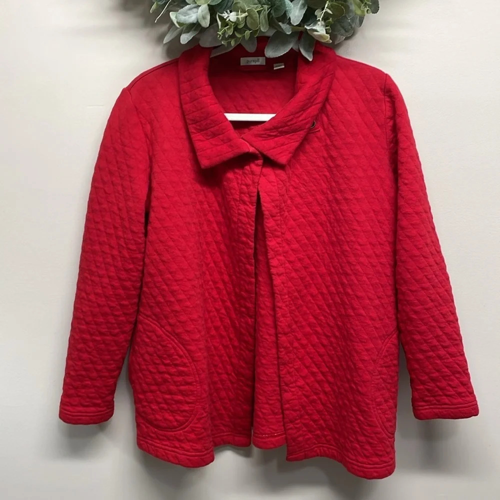 J. Jill Pure Jill Lightweight Quilted Jacket Red Two Snap Collar XS